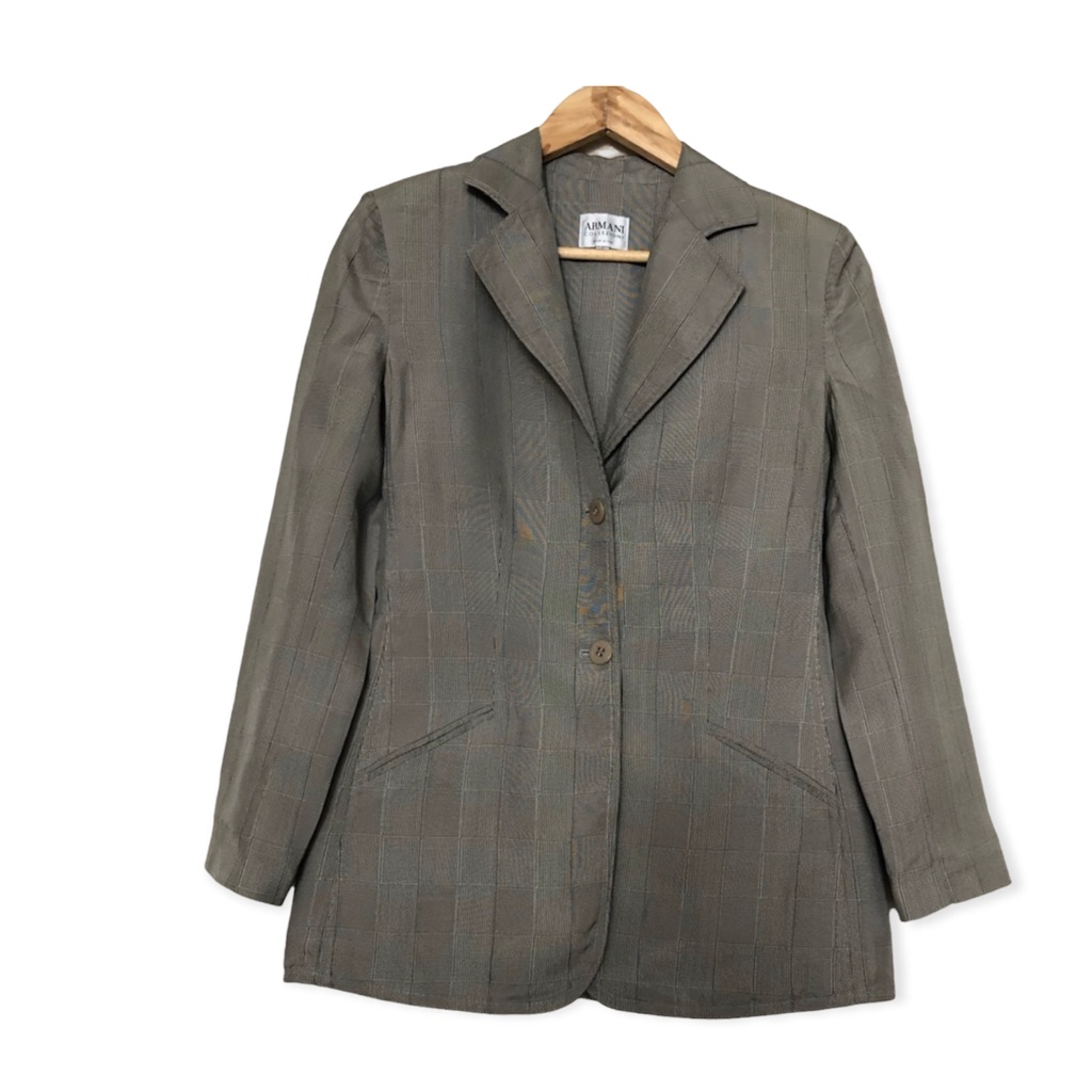 Armani Collezioni Silk Plaid Print Blazer